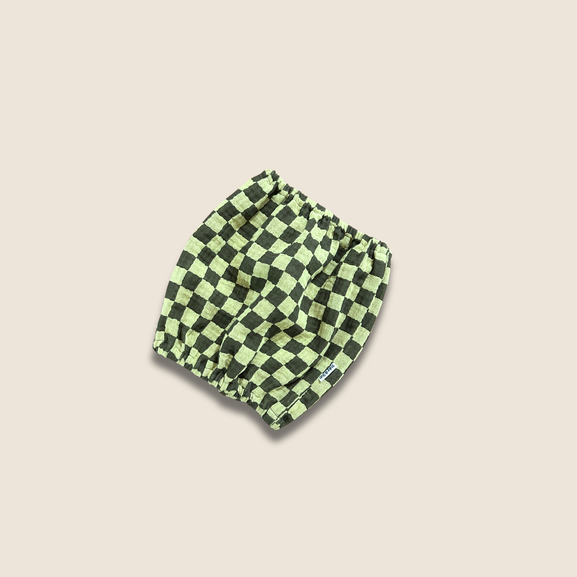 Snood pour chien à longues oreilles motif damier vert en gaze de coton, accessoire protégeant les oreilles Toky and Sun